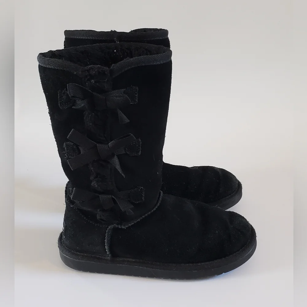 Ugg Koolaburra Victoria Tall Kid's Black Suede Triple Bow Boots Size 2